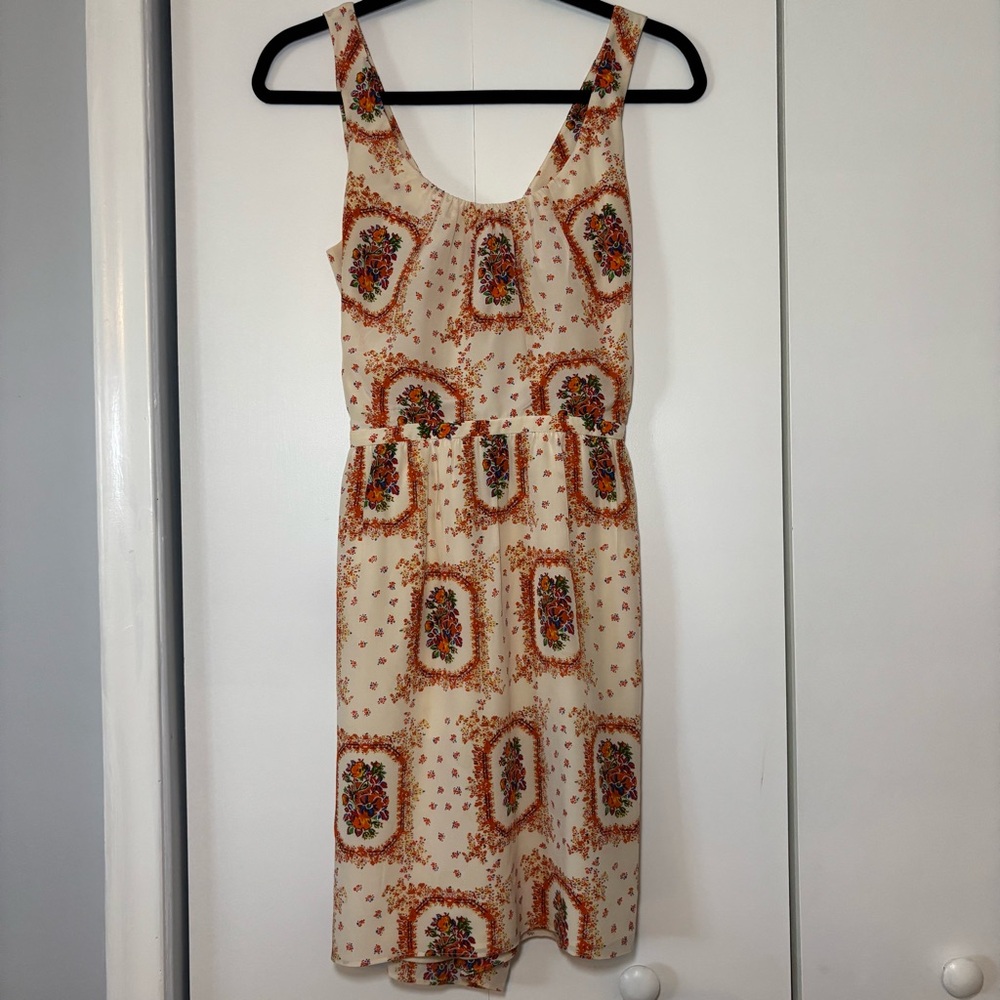 Madewell Women’s Silk Sleeveless Dress Cream Orange Floral Back Cut-Out Size 4